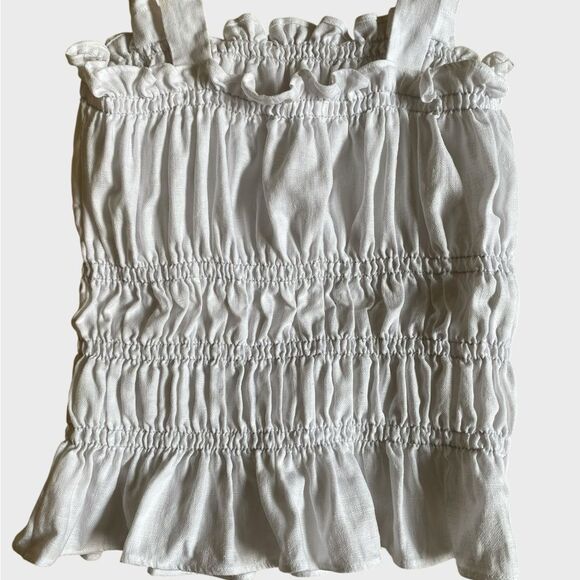 Reformation Shirred Tie-Strap Linen Top Women's Size M White Ruffle Hem Coquette - Picture 9 of 14